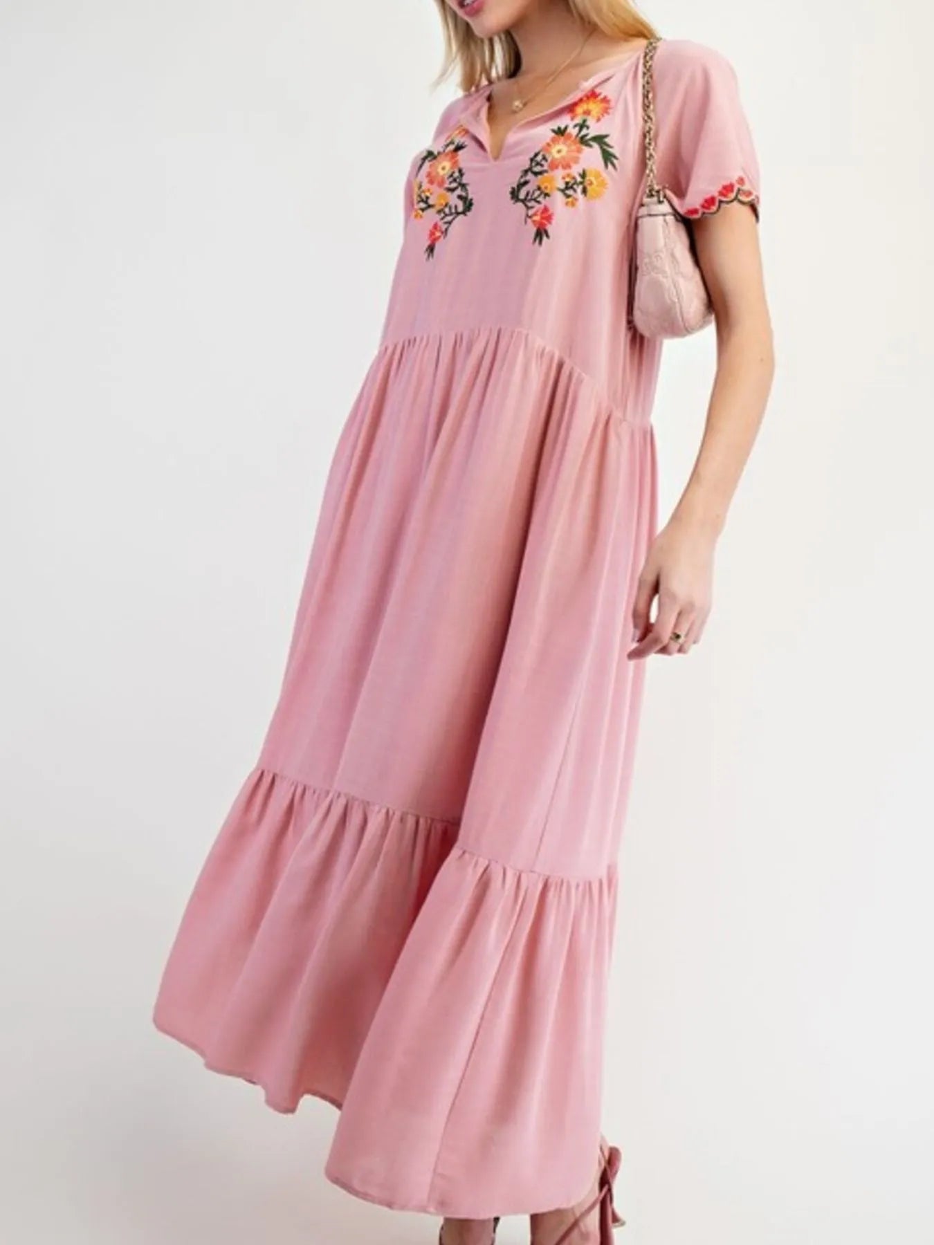 Floral Notched Flutter Sleeve Dress - Velora