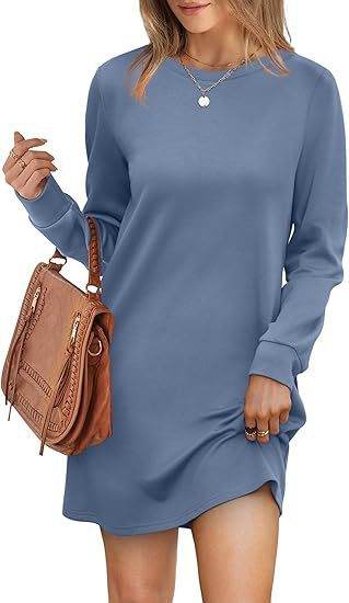 Back Fold Pocket Long Sleeve Sweater Dress - Velora