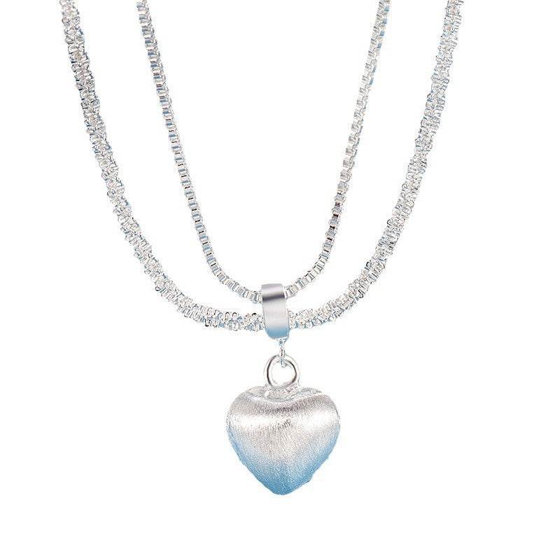 Double Layer Brushed Heart Pendant Necklace For Women High-end Feel Light Luxury Necklace Collarbone Chain Fashion Jewelry - Velora