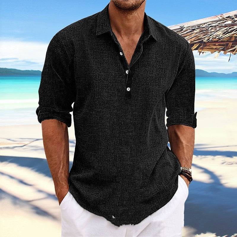 Men's Hemp Long Sleeve Loose-Fit Solid Color Shirt Plus Size Cotton Hemp Shirt Sweatshirt For Men Casual Everyday Wear - Velora