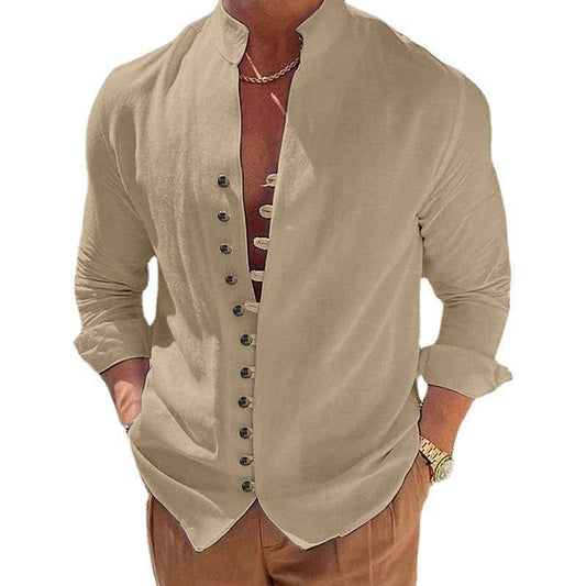 Men's Cotton Linen Casual Loose Long Sleeve Shirt