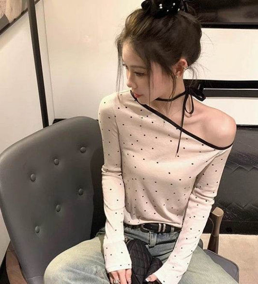 Pure Wind Strap Polka Dot Long Sleeve - Velora