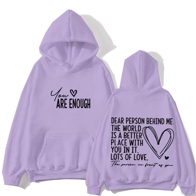 New YOU ARE ENOUGH Lettered Casual Hoodie - Velora