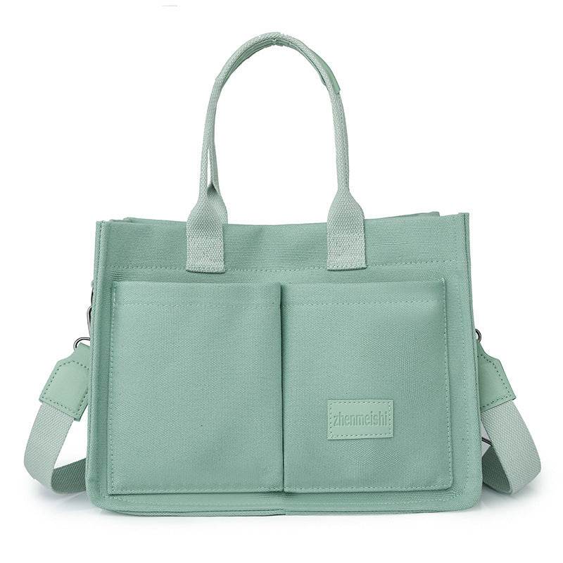 Casual Daily Canvas Tote Shoulder Bags Women Mommy Bag Large Capacity Messenger Multi Pocket Crossbody Chic Reusable Hand Bag - Velora