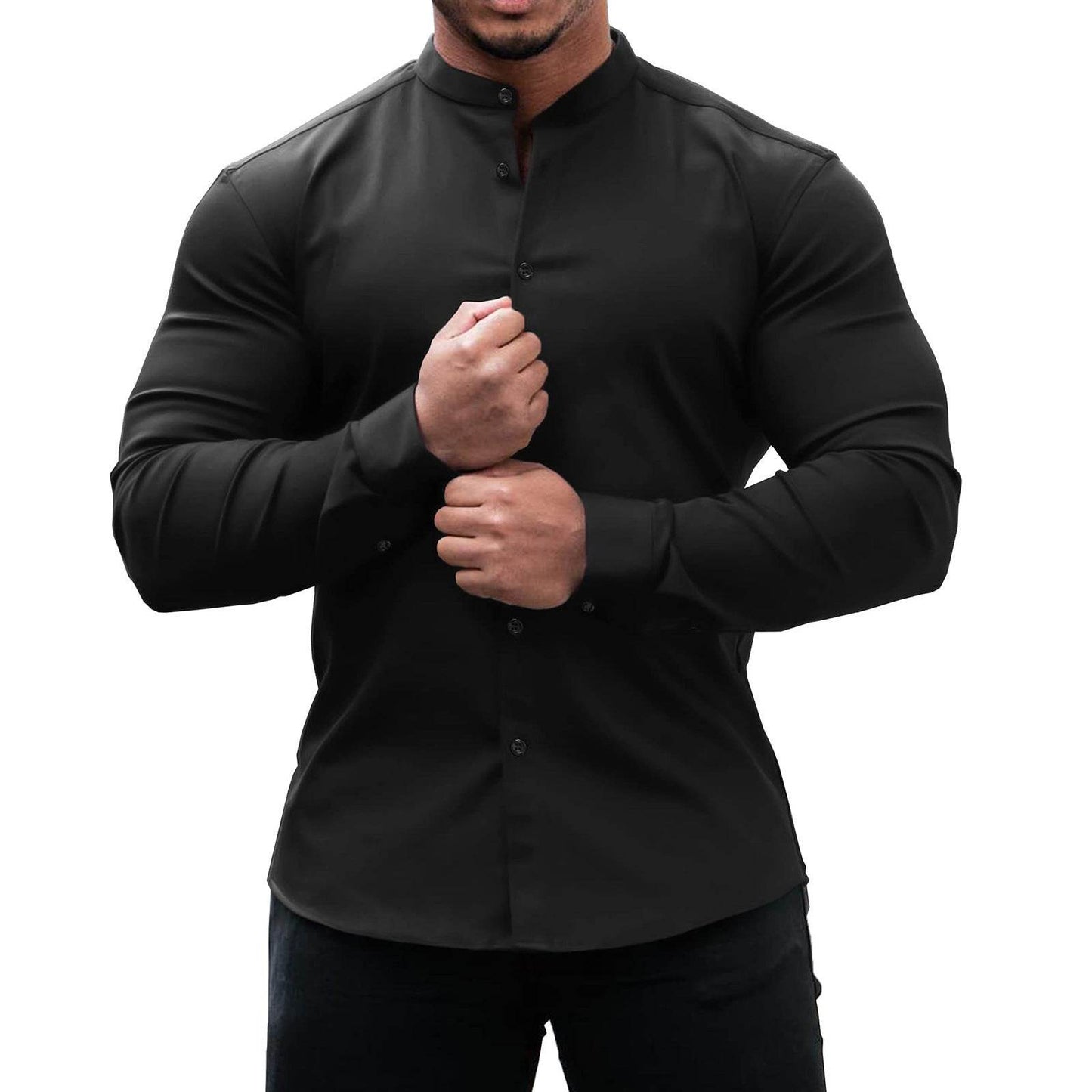 Long Sleeve Shirt Men Casual Button Down Slim Tops Solid Color Casual Mens Clothing - Velora
