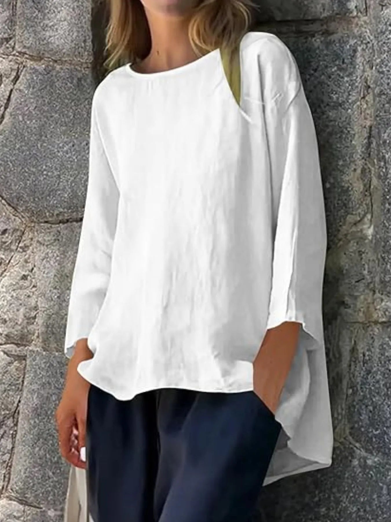 Full Size Round Neck Relaxed Fit Blouse Plus Size - Velora