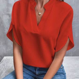 Summer Short-sleeved Chiffon Shirt New V-neck Shirt Women's Casual Versatile Clothing - Velora