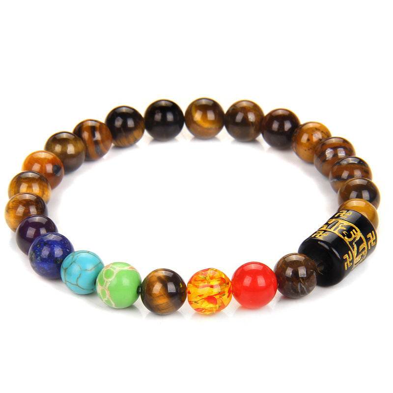 Seven Chakra Yoga Energy Six-Word Proverbs Beaded Bracelet - Velora