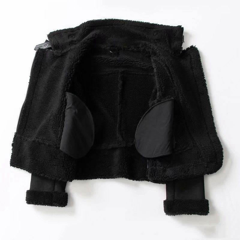 WInter Lapel Jacket Suede Lamb Wool Warm Coat Motorcycle Clothing Women Outwears - Velora