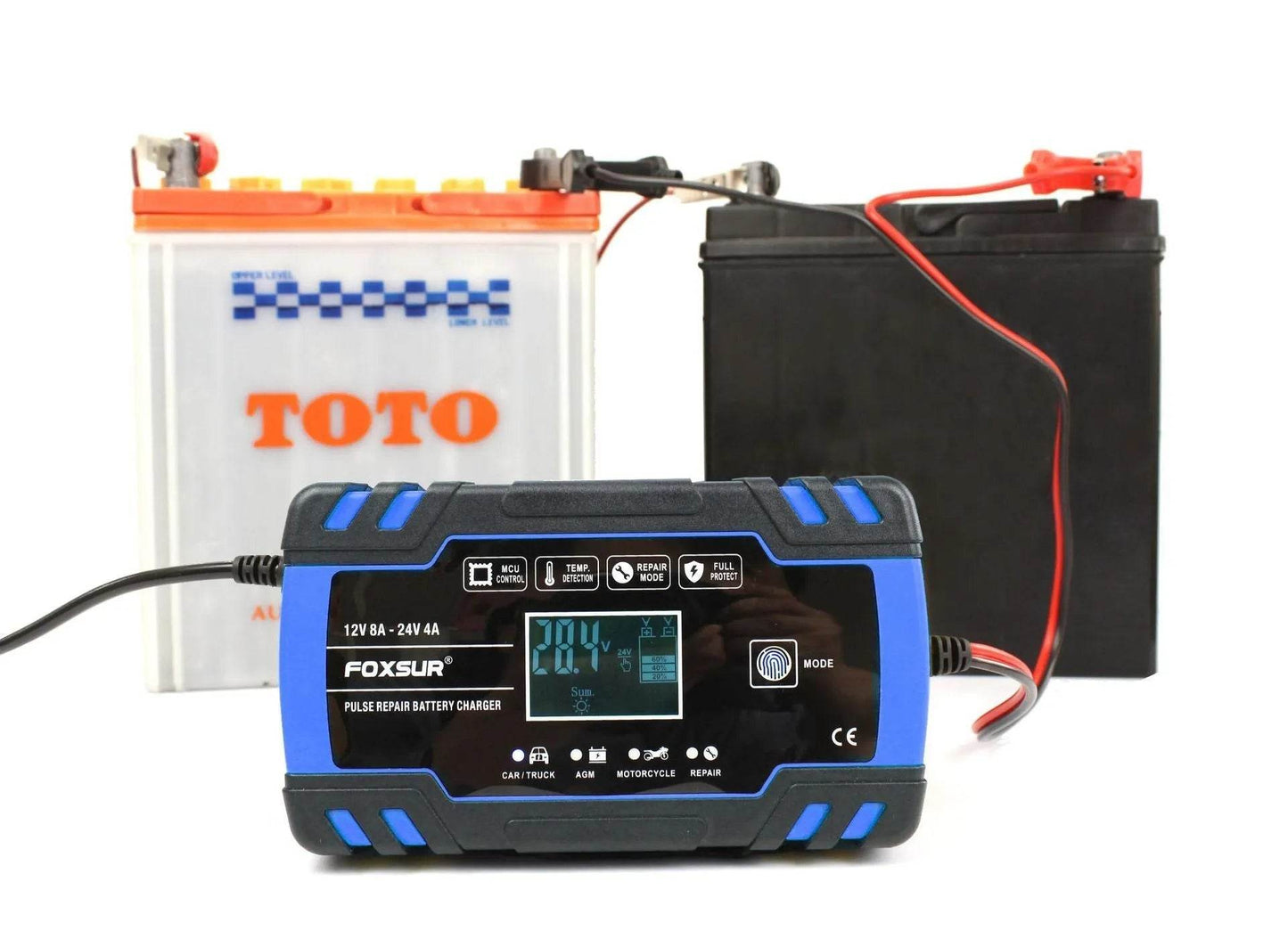 Universal LCD Display Smart Battery Charger For Motorcycles, Cars, Trucks - Velora
