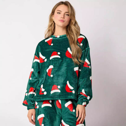 2024 Casual Flannel Pajama Sets For Women 2 Piece Cute Long Sleeve Matching Lounge Shirts Sets Santa Claus Pajamas Homewear - Velora
