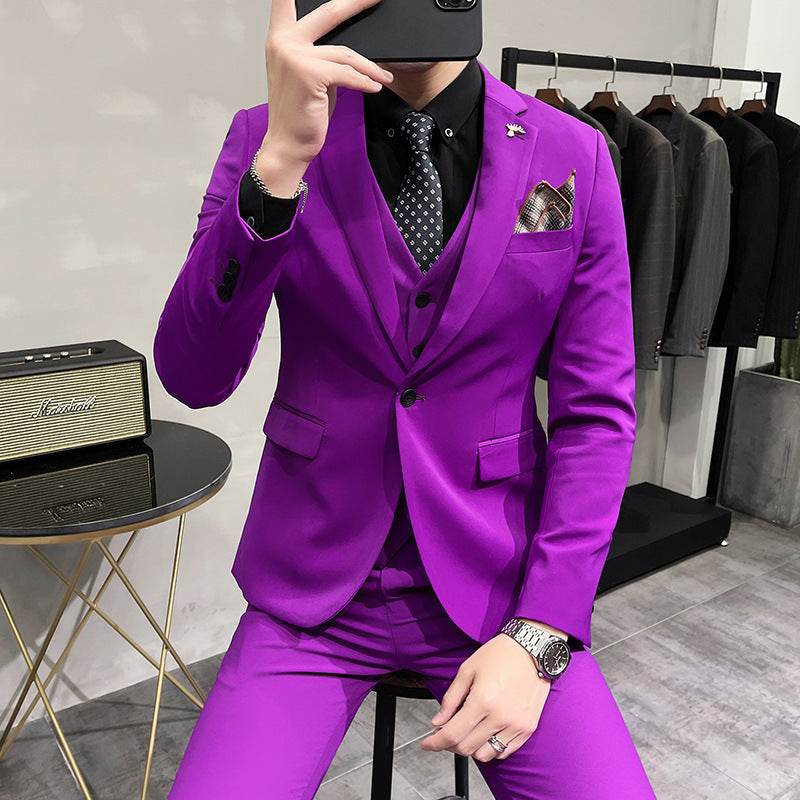 Men's Three-piece Suit Korean Style One Button - Velora
