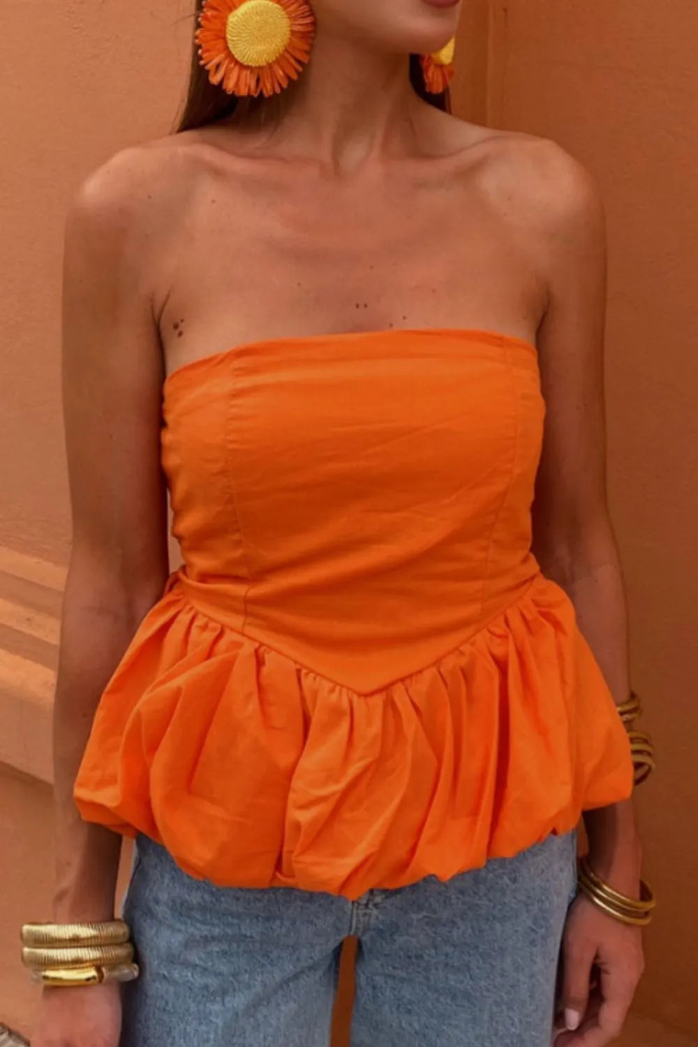 Smocked Back Bubble Hem Tube Top - Velora