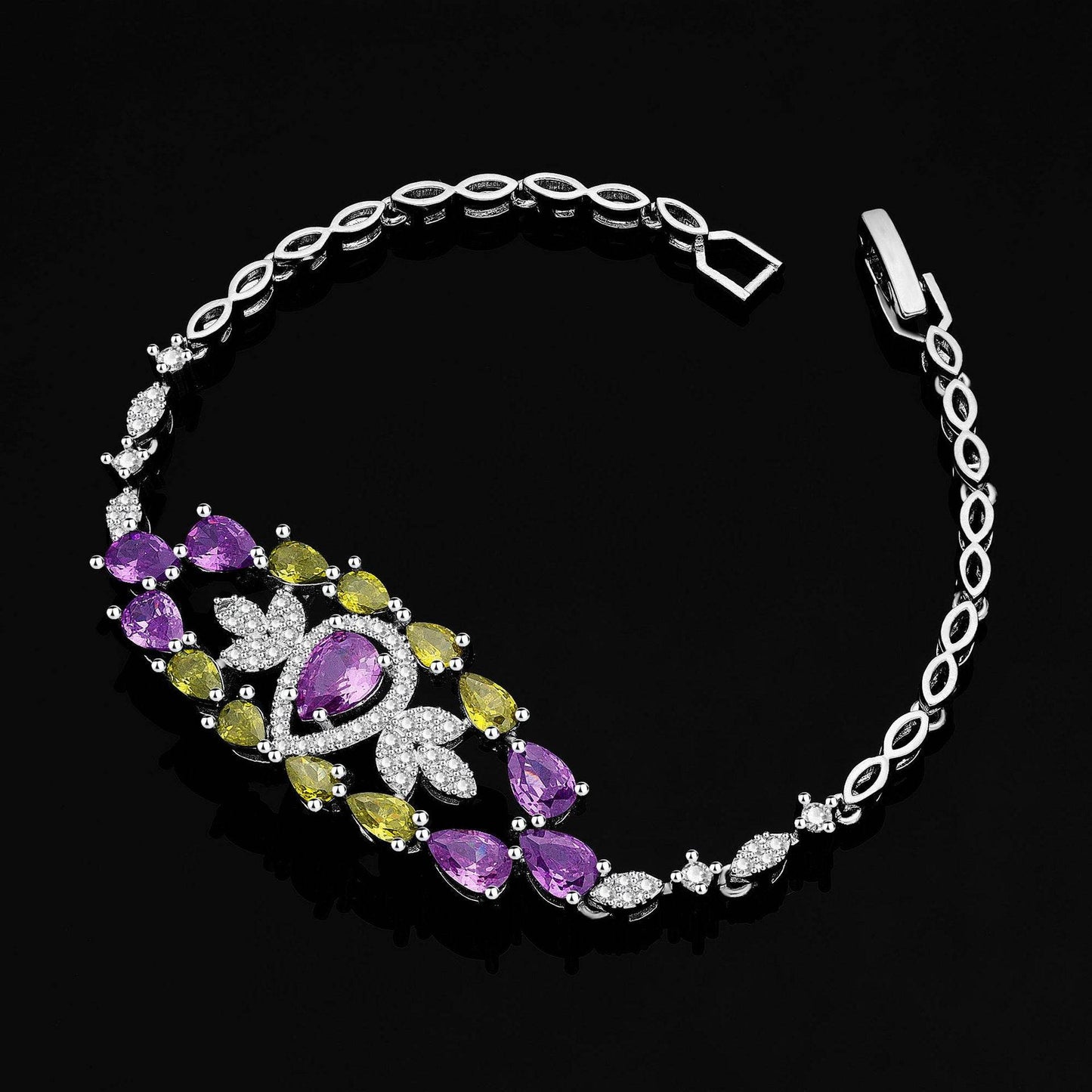 Color Zirconium Necklace Earrings 4-piece Set - Velora