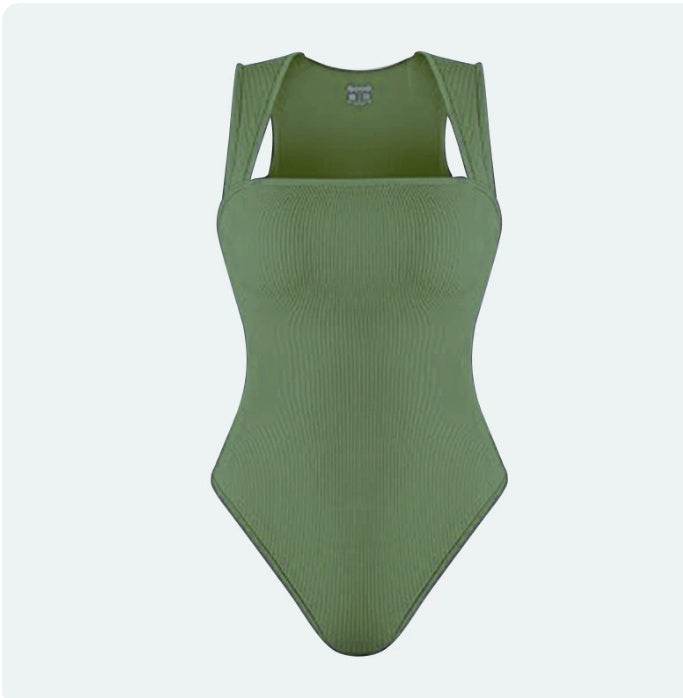 Thread Square Neck Jumpsuit Sleeveless Slim Fit Tank Top Summer Shapewear - Velora