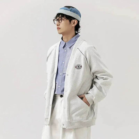 Retro Solid Color Cotton Athletics Sports Cardigan For Men - Velora