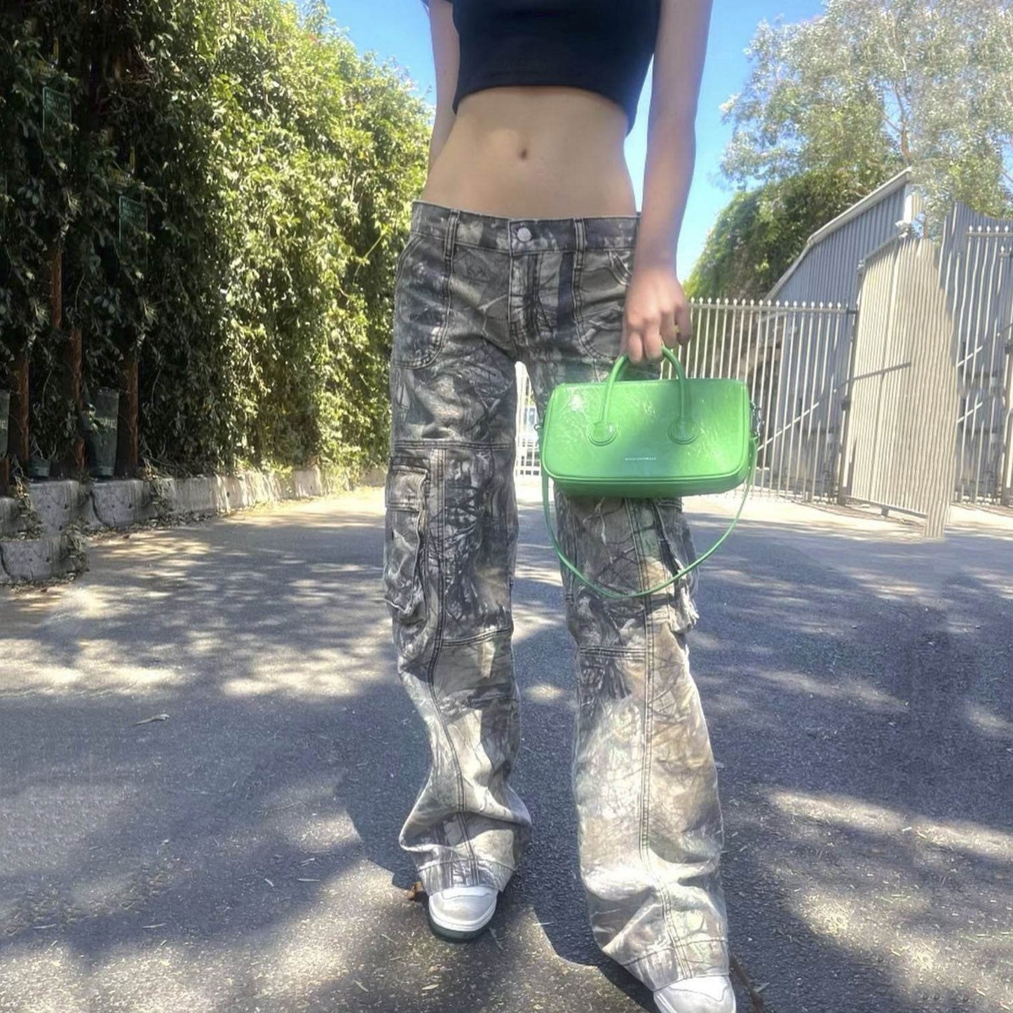 Casual Camouflage Cargo Pants Loose Overalls Summer Low Waist Straight Trousers With Pockets - Velora