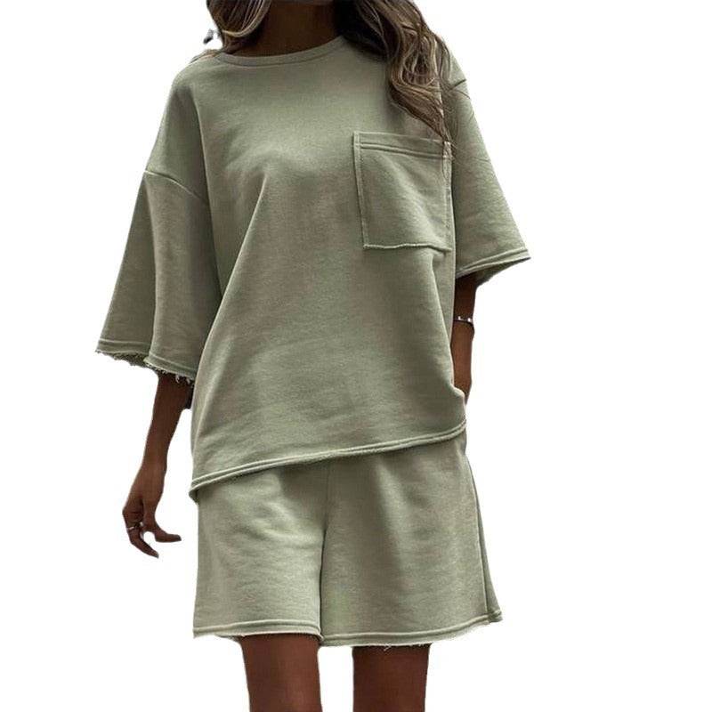 Women's Round Neck Short Sleeve Elastic Sports Shorts - Velora