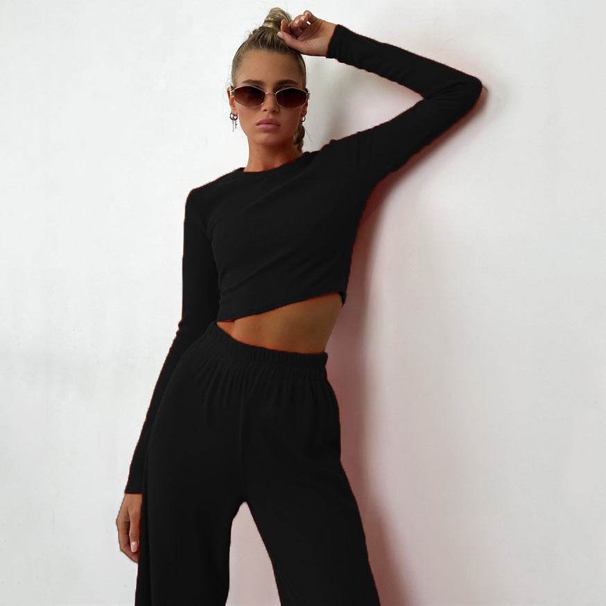Women's Long Sleeve Fashion Sunken Stripe Trousers Two-piece Set - Velora