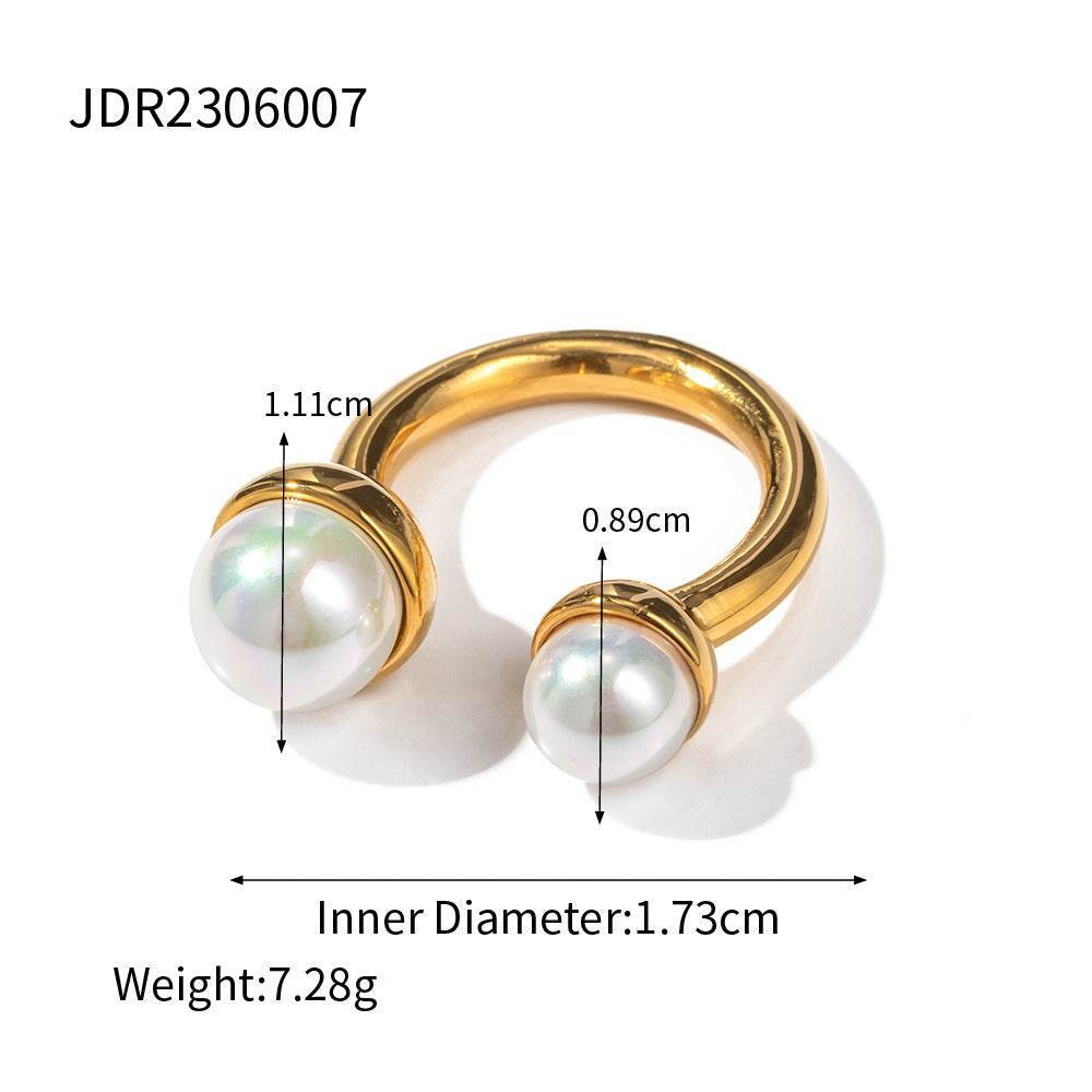 European And American Stainless Steel Pearl Eye-catching Ring High-grade Ins - Velora