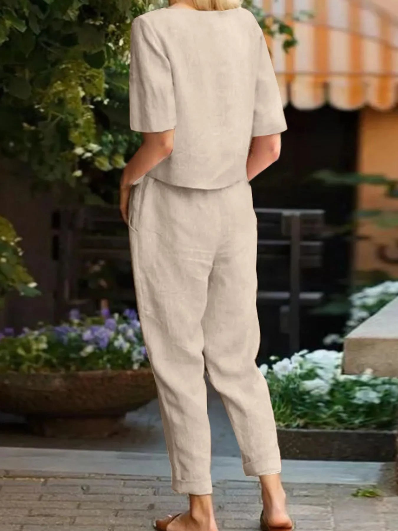Full Size Round Neck Short Sleeve Top and Pants Set Plus Size - Velora