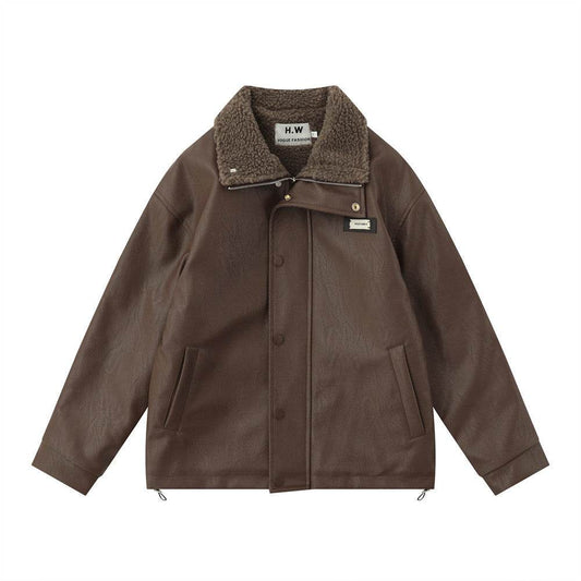 American Retro Autumn And Winter Men's Wear Loose And Warm PU Leather Jacket - Velora