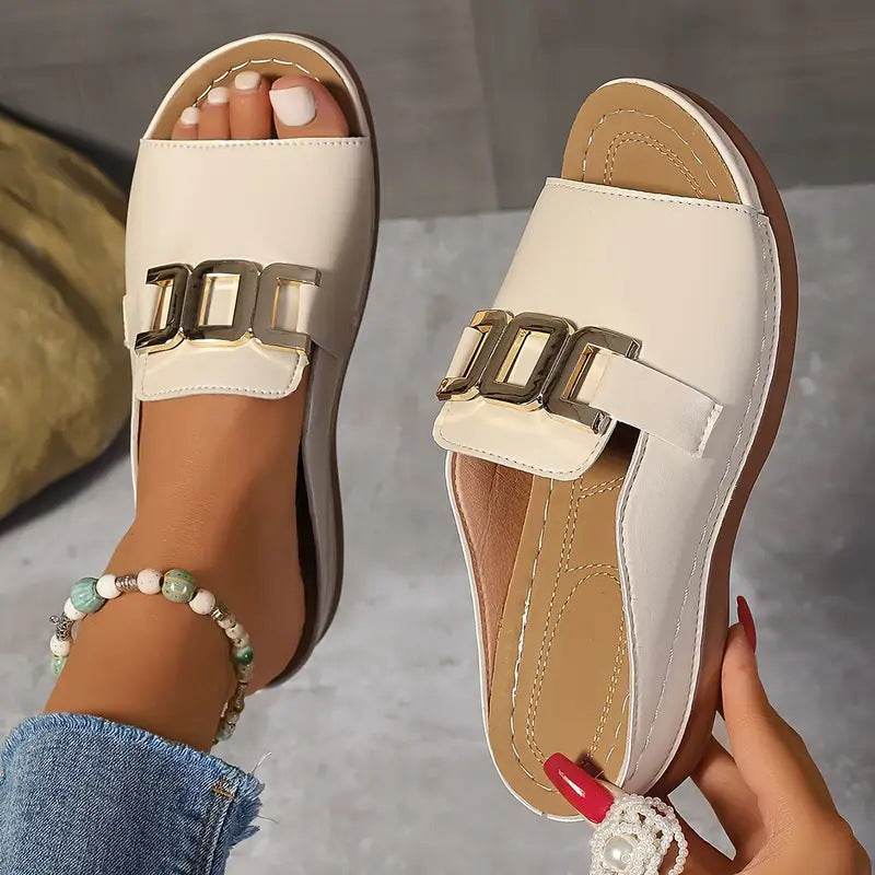 Ins Chain Wedges Sandals Summer Fashion Platform Peep-toed Slides Slippers Outdoor Thick Bottom Roman Shoes For Women - Velora