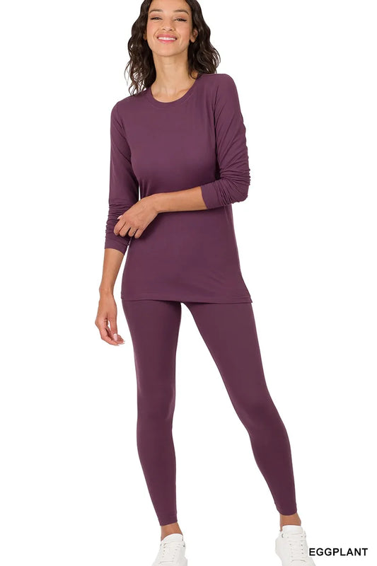 Zenana Microfiber Round Neck Top and Leggings Set - Velora