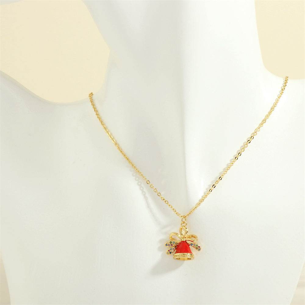 Christmas Tree Santa Claus Elk Snowman Oil-drop Necklace With Colored Rhinestones Ins Festival Clavicle Chain Necklace For Women Jewelry - Velora