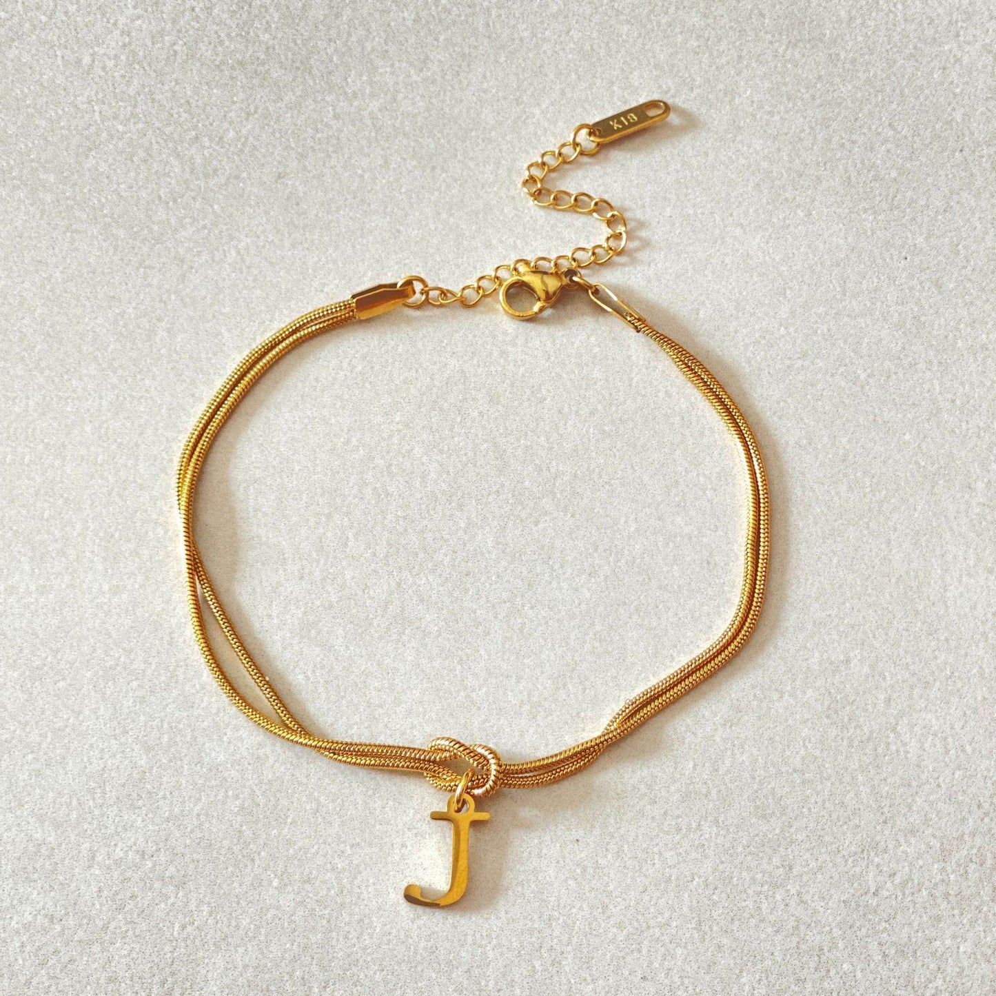 New Letter A-Z Love Knot Bracelets For Women Couple Gold Color Dainty Snake Chain Charm Bracelet Stainless Steel Jewelry Gift Valentine's Day Gifts - Velora