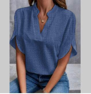 Summer Short-sleeved Chiffon Shirt New V-neck Shirt Women's Casual Versatile Clothing - Velora