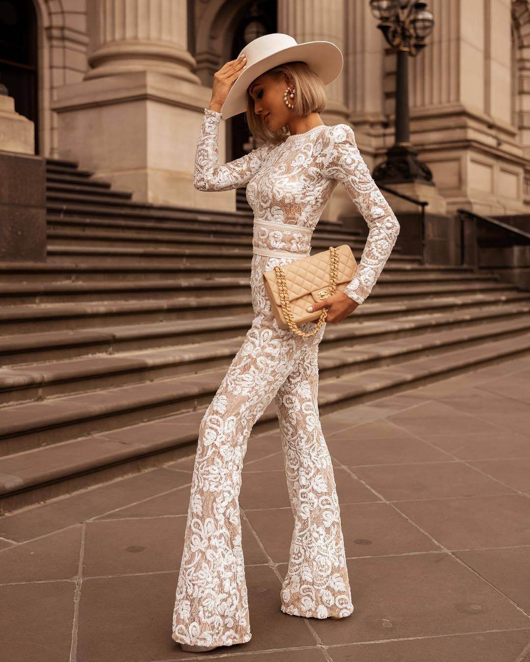 Composite Lace Sophisticated Slim Fit Jumpsuit - Velora