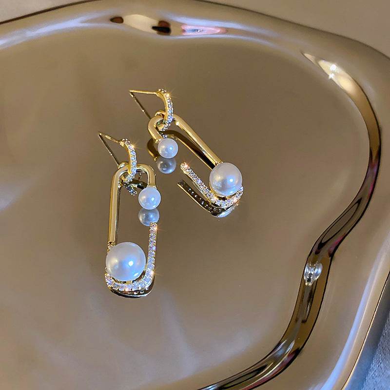 Elegant And Sophisticated Pearl Geometric Earrings - Velora