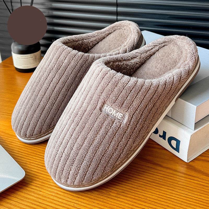 Solid Color Simple Cotton Slippers Winter Non-slip Home Warm Plush Slippers Household Indoor Couple Women's House Shoes - Velora