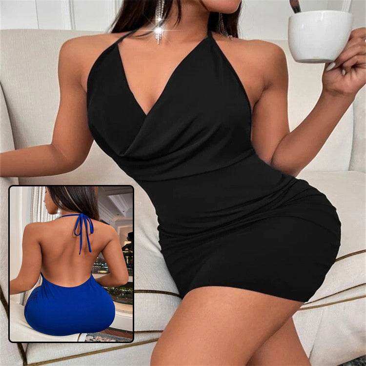 Summer Deep V-neck Dress Temperament Sling Backless Halter Dresses Women's Clothing - Velora