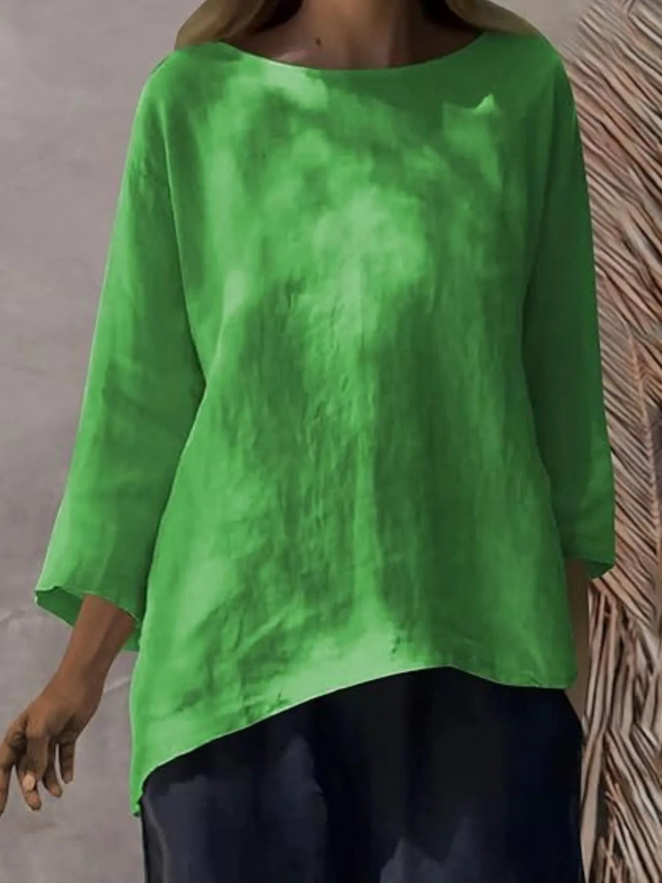 Full Size Round Neck Relaxed Fit Blouse Plus Size - Velora