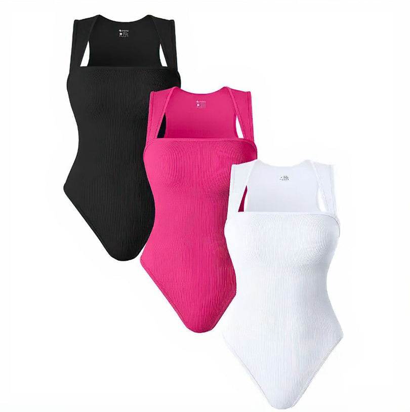 Thread Square Neck Jumpsuit Sleeveless Slim Fit Tank Top Summer Shapewear - Velora