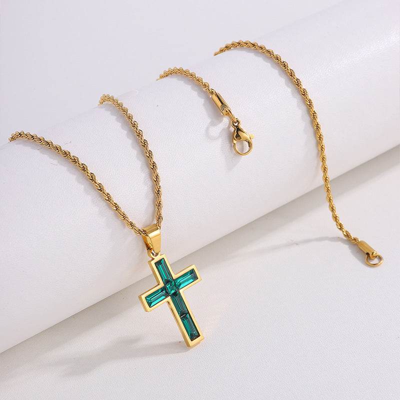 Fashion Jewelry European And American Ing Style Diamond Cross Necklace Unique No Color Fading - Velora