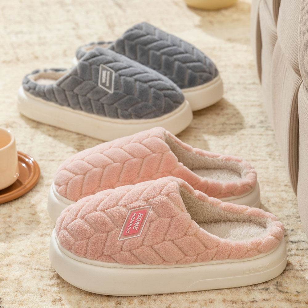 New Non-slip Thick-soled Plush Slippers Couple Winter Warm Home Slipper Indoor Fleece Shoes For Women Men - Velora