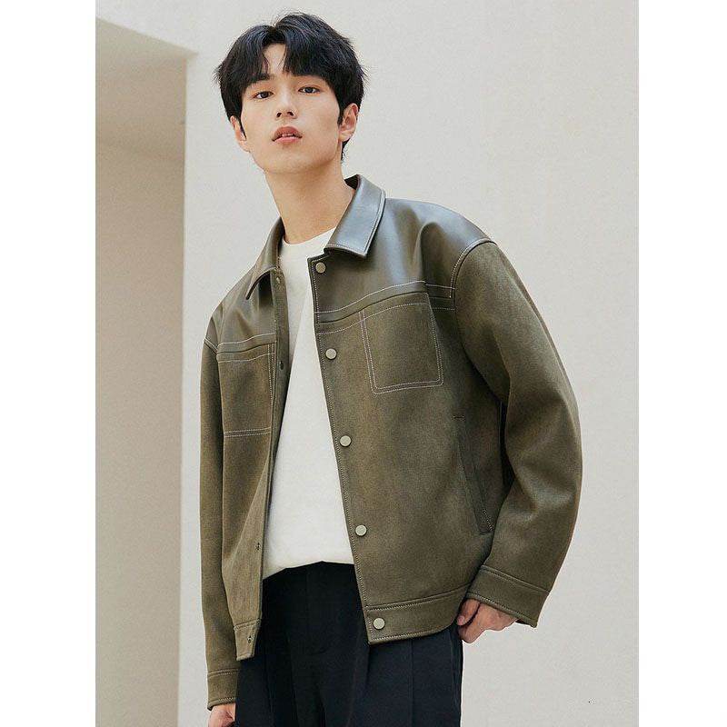 PU Leather Jacket Casual Pu Handsome Men's Clothing Loose Top Coat - Velora