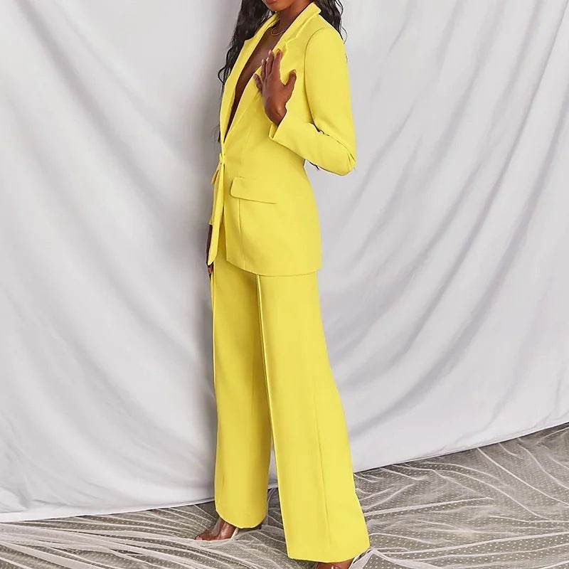 2 Piece Set Spring Elegant Solid Long Sleeve Blazer Suit And Pants For Women Autumn Classic OL Street Outfit - Velora