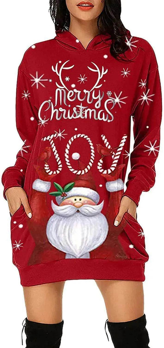Women's Long-sleeved Christmas Hoodie Sweatshirt Dress Winter - Velora