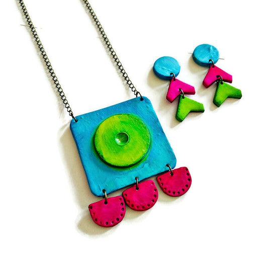 Abstract Neon Statement Jewelry Set Handmade - Velora Luxury Fashion