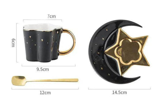 4pc set Creative Porcelain Ceramic Coffee Cup With Star And Moon Saucer - Velora