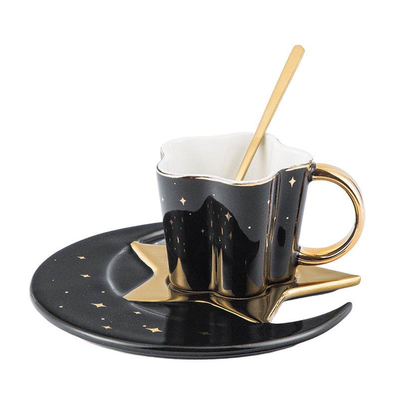 Creative Ceramic Cup With Star And Moon Saucer - Velora