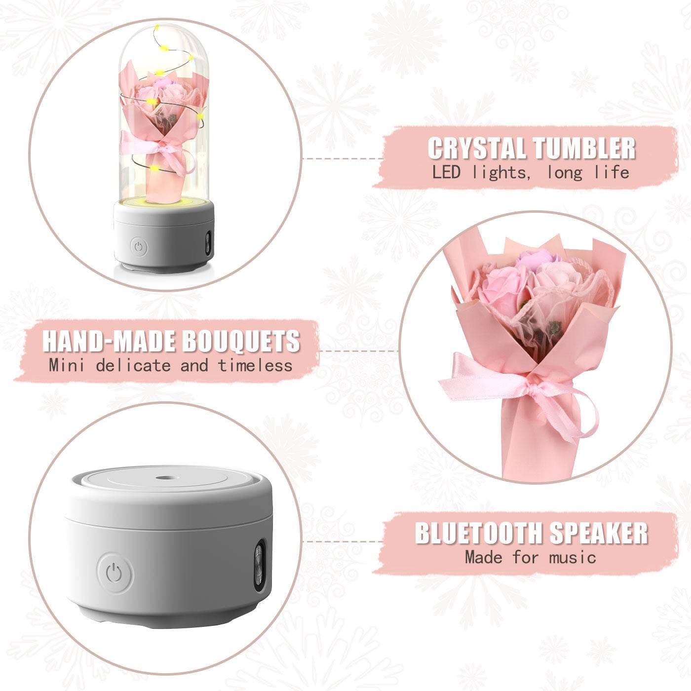 Creative 2 In 1 Bouquet LED Light And Bluetooth-compatible Speaker Mother's Day Gift Rose Luminous Night Light Ornament In Glass Cover - Velora