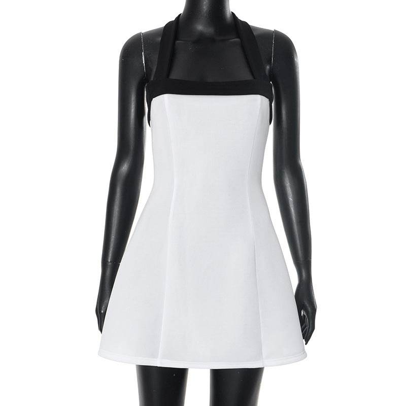 Sexy Black Halter Off Shoulder White Mini Dress Women Sleeveless Casual Vestido 2025 Spring Summer Lolita Y2K Clothes - Velora