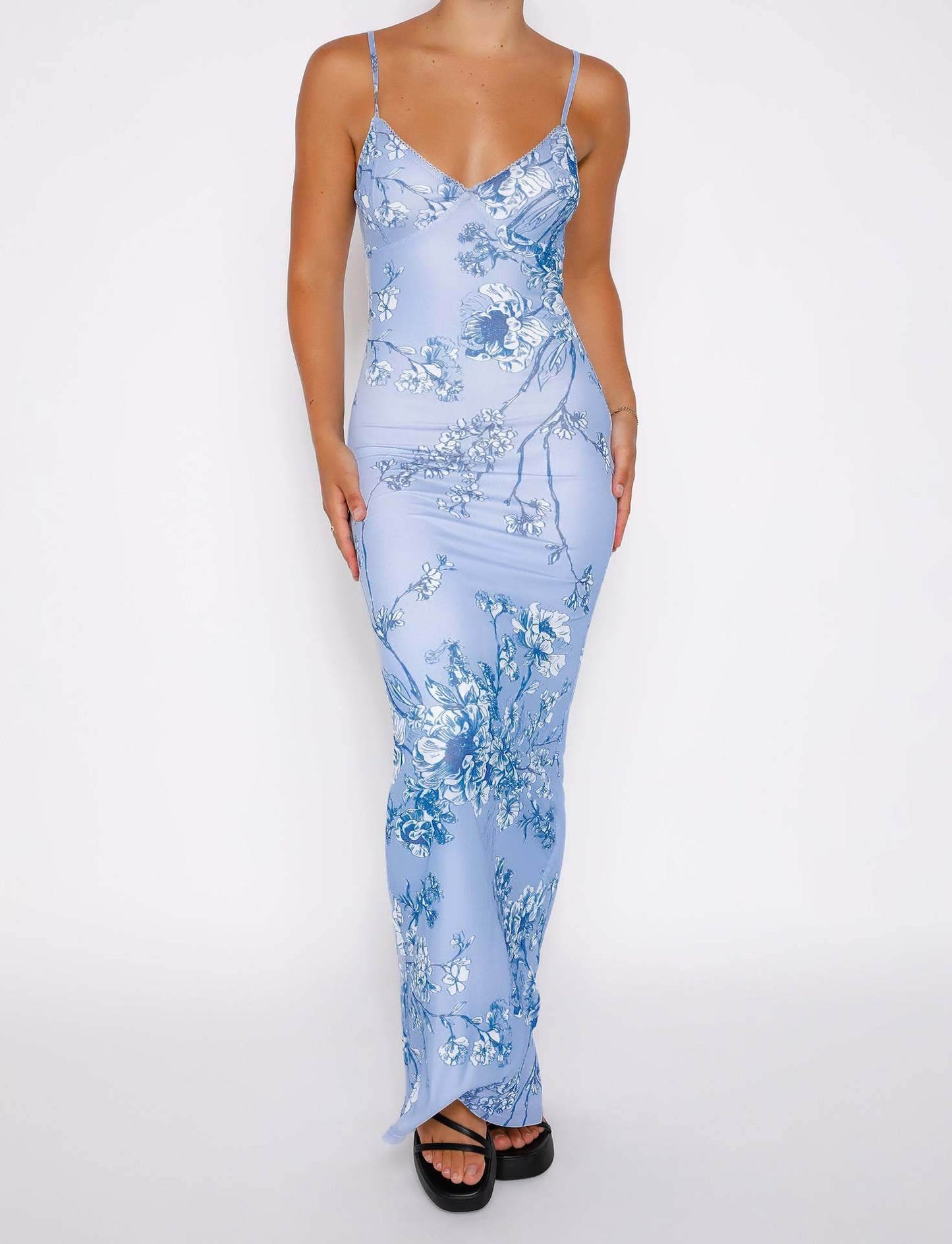 Y2K Slim Flowers Printing Slip Dress Women's Summer Suspender Skirt Vacation Beach Long Dresses - Velora