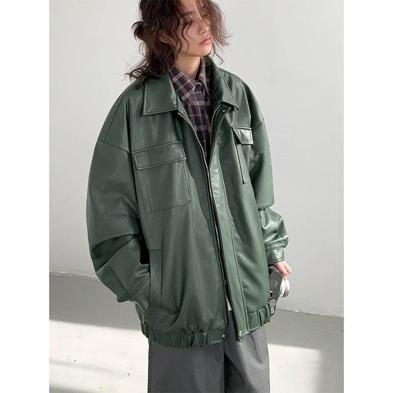 Spring And Autumn Leisure Japanese Loose Leather Jacket - Velora