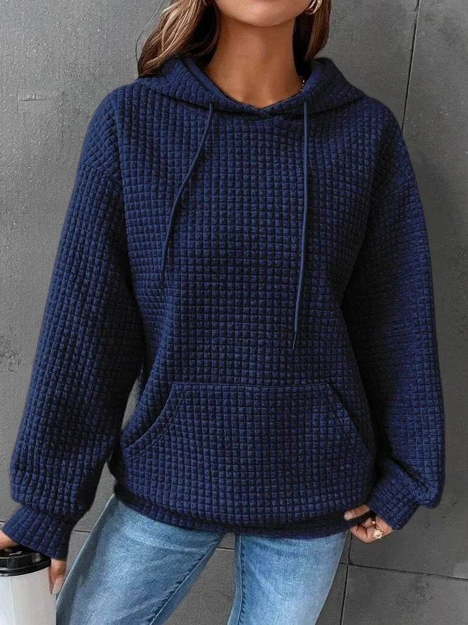 Fashion Waffle Hoodie Sweater Women's Sports Sweatshirt Casual Long Sleeve Tops Womens Clothing - Velora